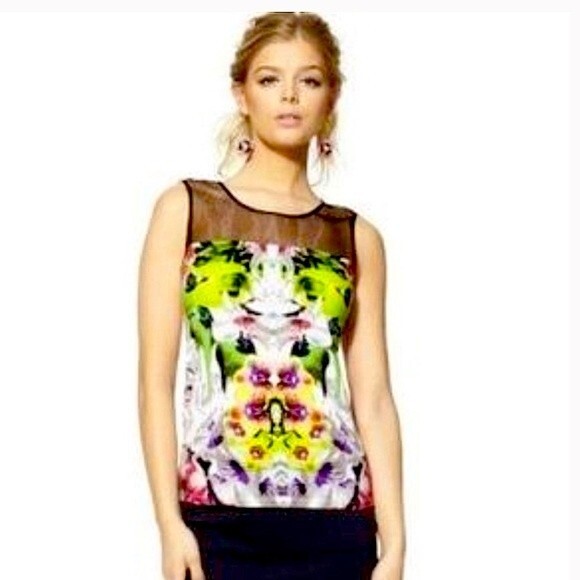 Prabal Gurung for Target Mesh Top Neon Graphic Sleeveless Top Size Large - Picture 1 of 10